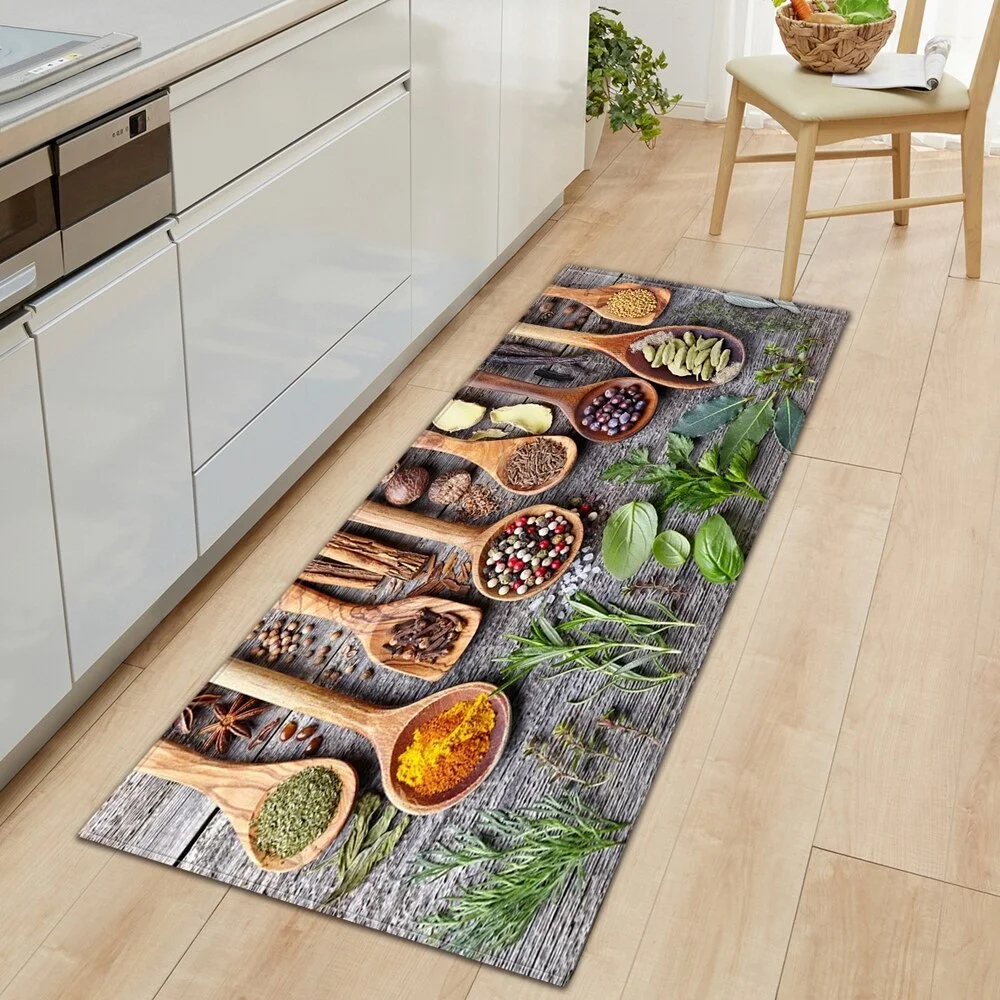 Seasoning Pattern Kitchen Floor Mat Home Entrance Doormat Bedroom Living Room Decoration Long Carpet Hallway Bath Anti-Slip Rugs