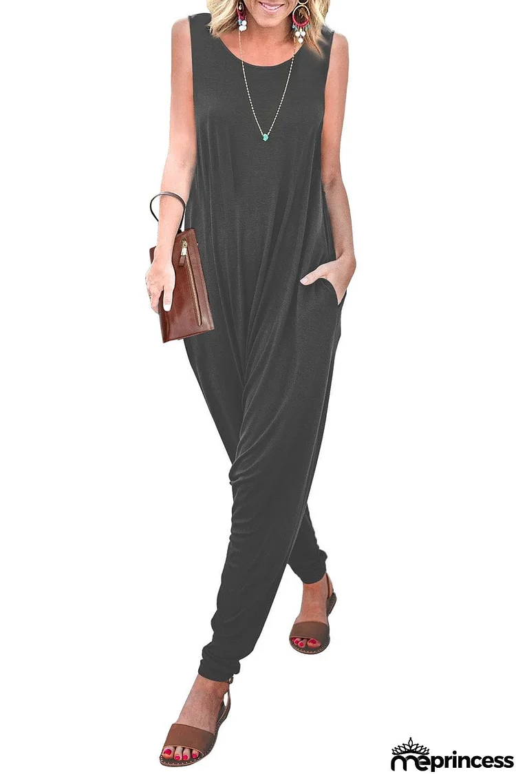 Sleeveless Pocketed Harem Jumpsuit