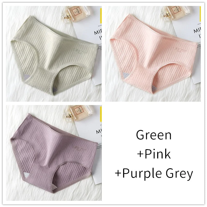 3Pcs Women Panties Lace Cotton Underwear Girls Mid Waist Briefs Lady Cute Sexy Lingerie Intimates Breathable Underpants Female