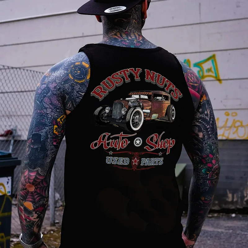 RUSTY NUTS AUTO SHOP Classic Car Print Men's Vest