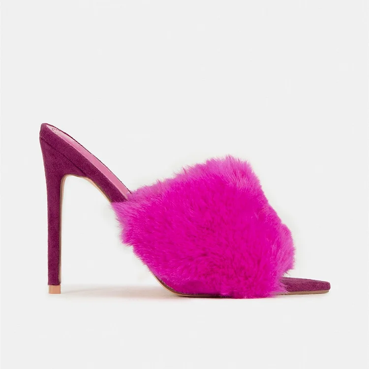 Orchid Fur Peep Toe Trending Mules Stiletto Heel Shoes Vdcoo