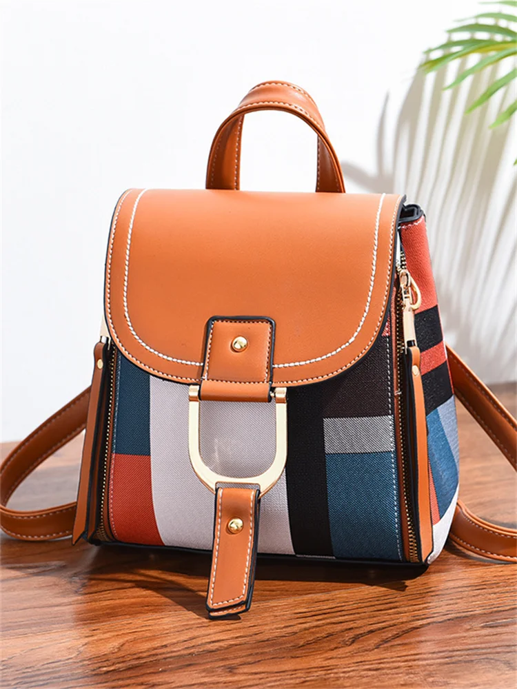 Colorblock Flap Patchwork Mini Backpack