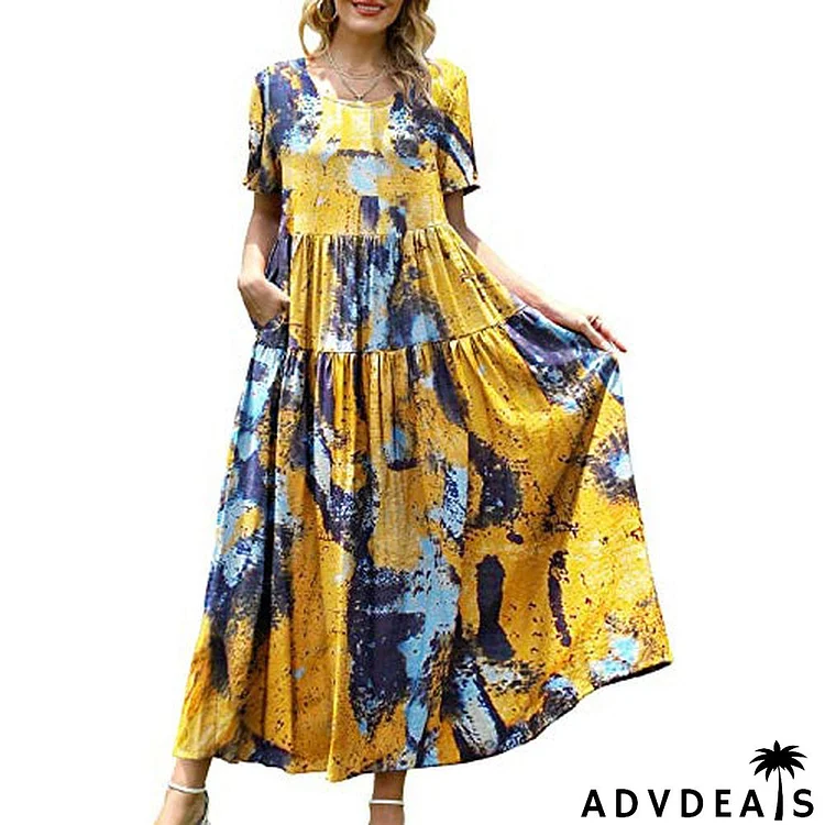 Women Casual Loose Bohemian Floral Dress