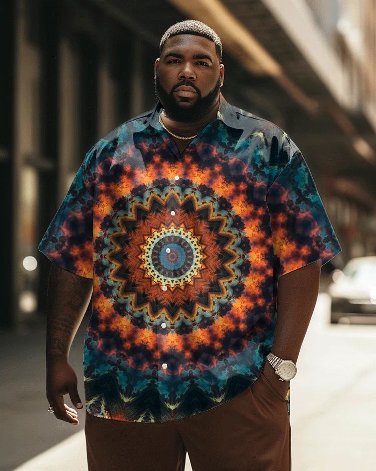 Men's Plus Size Casual Colorful Mandala Short Sleeve Shirt