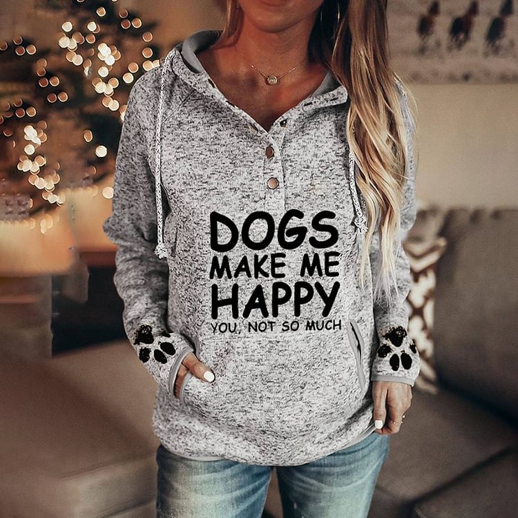 Vefave Dog Paw Letter Print Long Sleeve Casual Hoodie