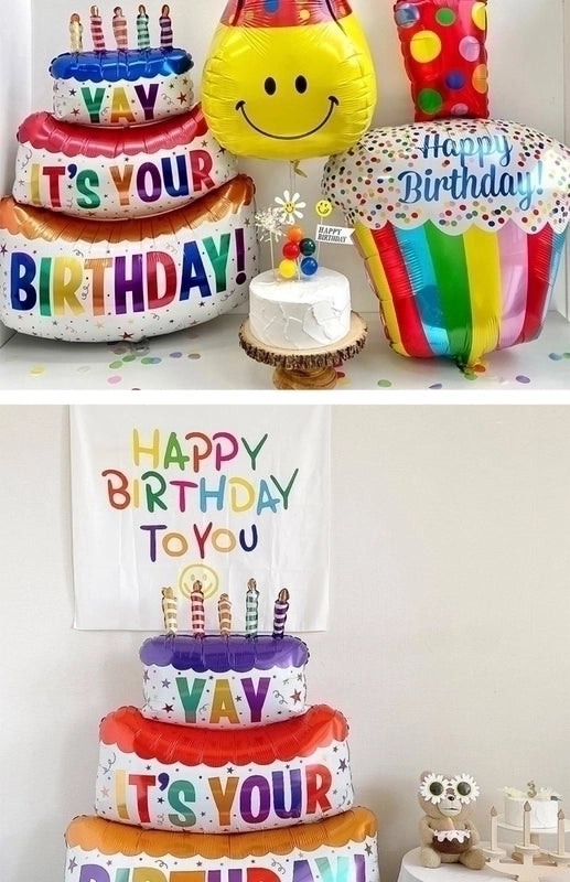 Birthday Cartoon Style Cute Exaggerated Cake Aluminum Film Indoor Outdoor Party Balloons