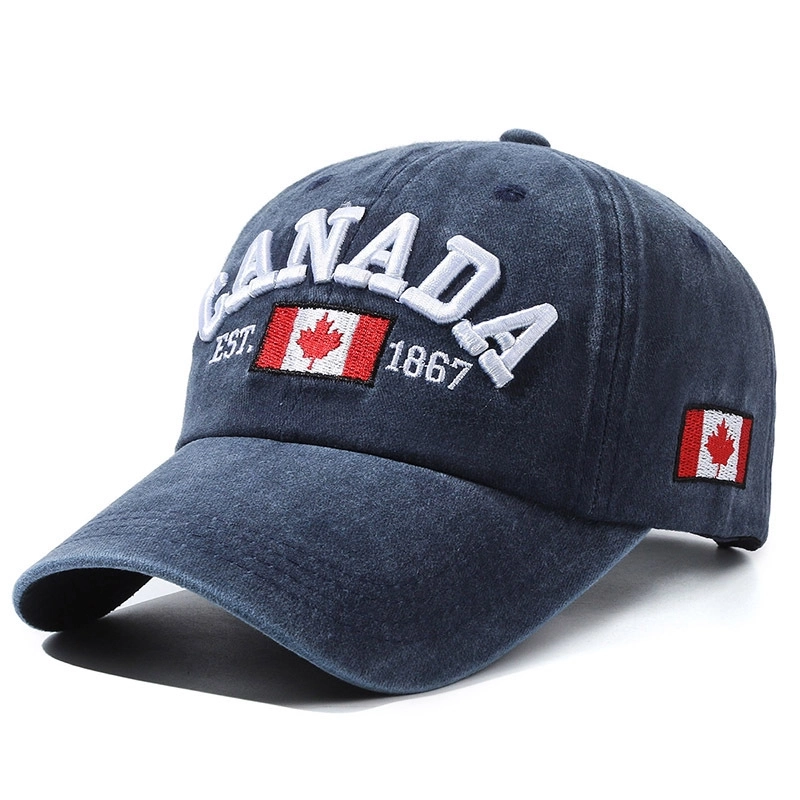 Old Fashion Letter Embroidery Soft Top Baseball Hat Men’s Canadian Flag Soft Top Cap