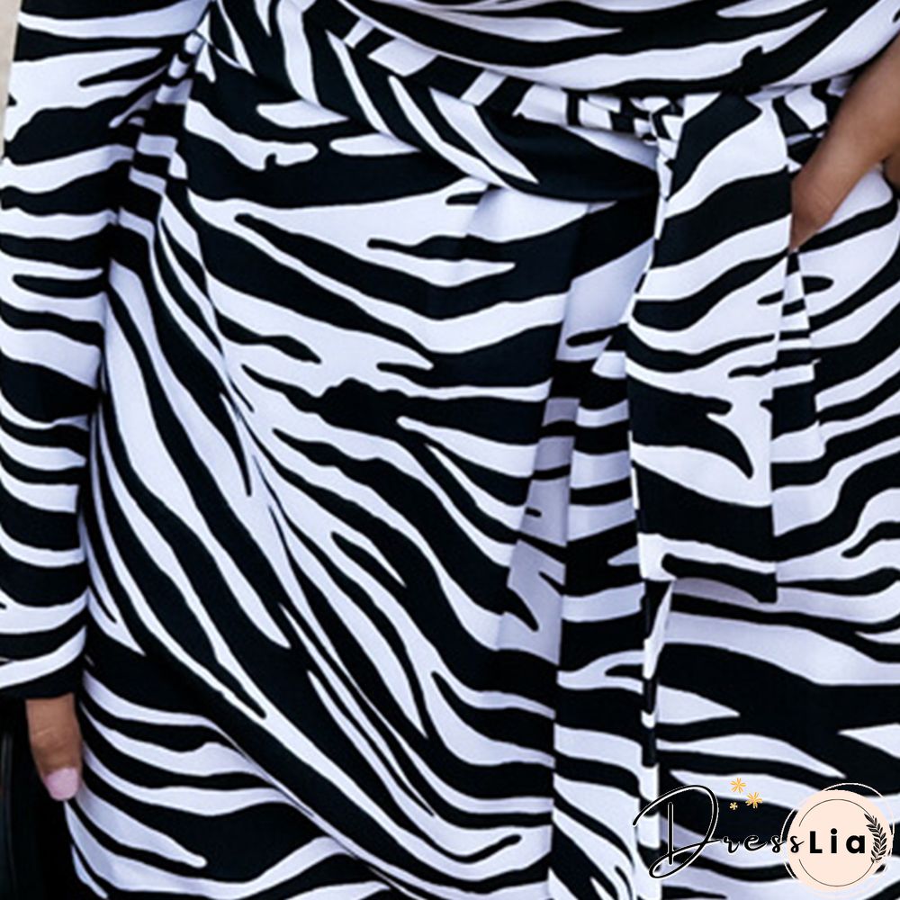 Women Dress Sexy Deep V-neck Long Sleeve Sashes Zebra Stripes Streetwear Mini Dresses New Summer Women's Gothic Clothes