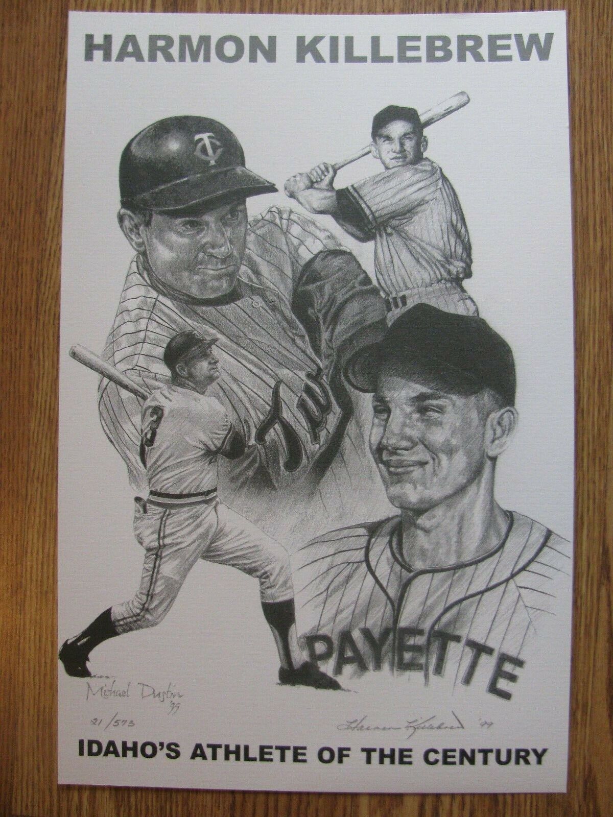 Harmon Killebrew SIGNED Lithograph Idaho's Athlete of Century Twins Autographed