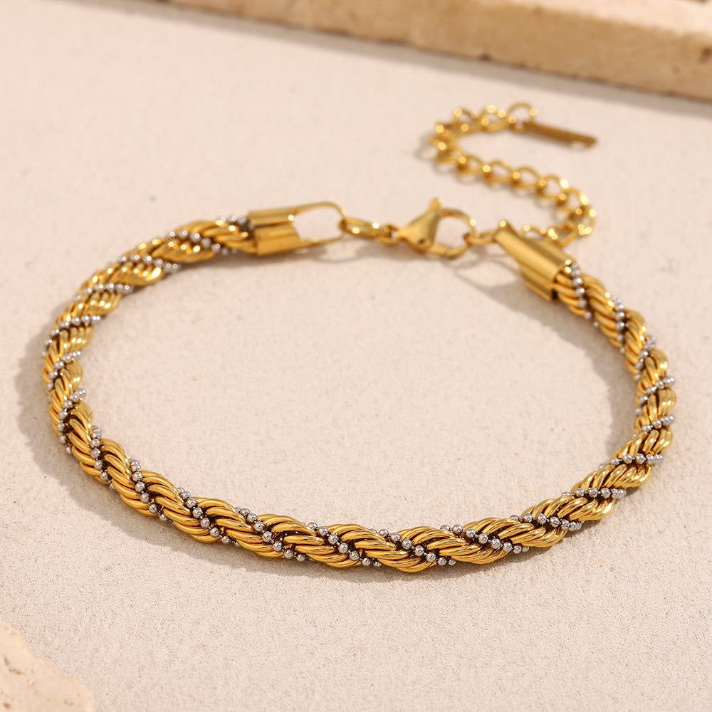 Retro Cold Style Titanium Steel Bracelet Stainless Steel Plated 18K Gold Twisted Bead Winding Chain