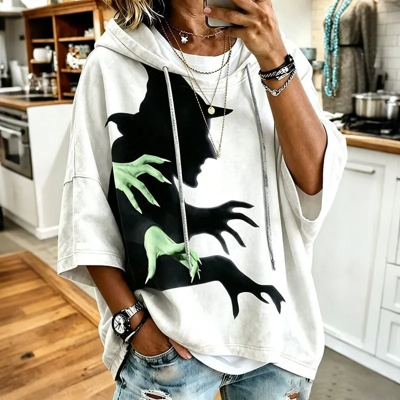 Comstylish Women's Halloween Horror Witch Art Print Hoodie