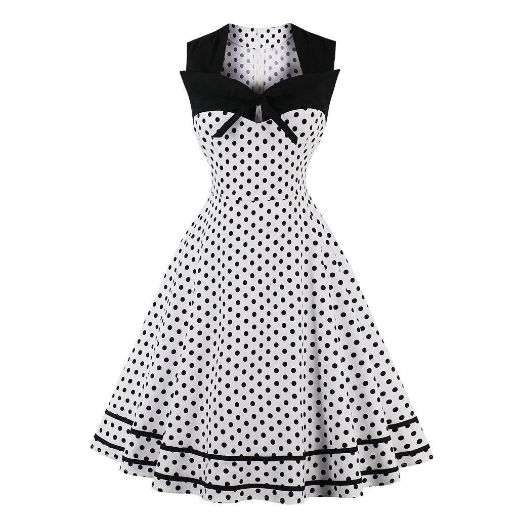 Plus Size Dress Retro Square Neck Sleeveless Polka Dot Dress