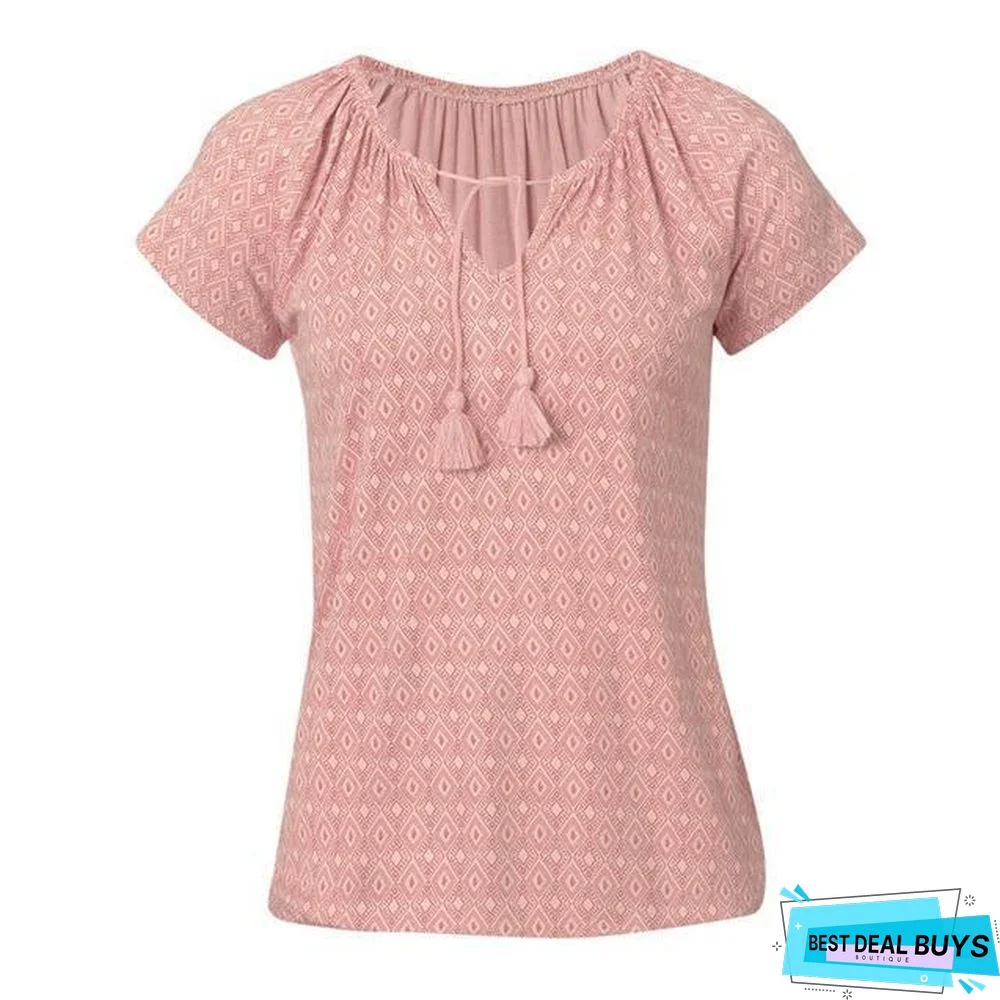 Women's Fashion Bohemian Print Top Beach Shirt Holiday Casual T-Shirt
