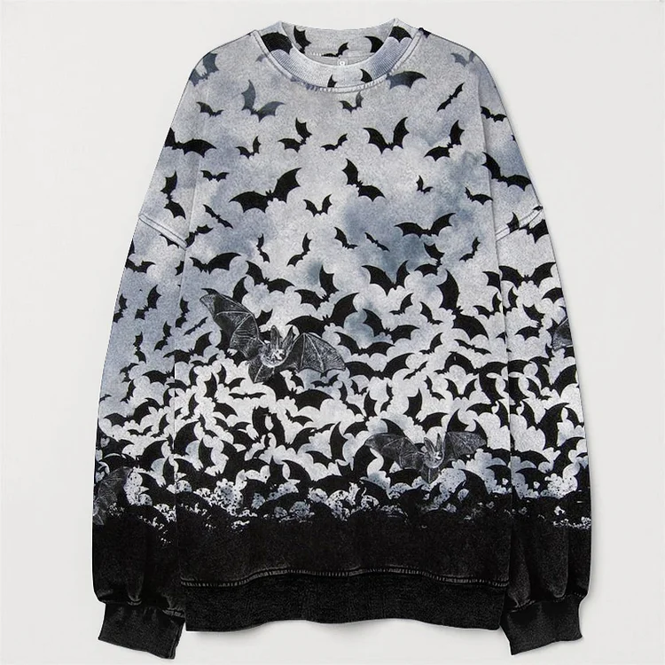 Comstylish Men's Halloween Bat Print Crew Neck Casual Sweatshirt