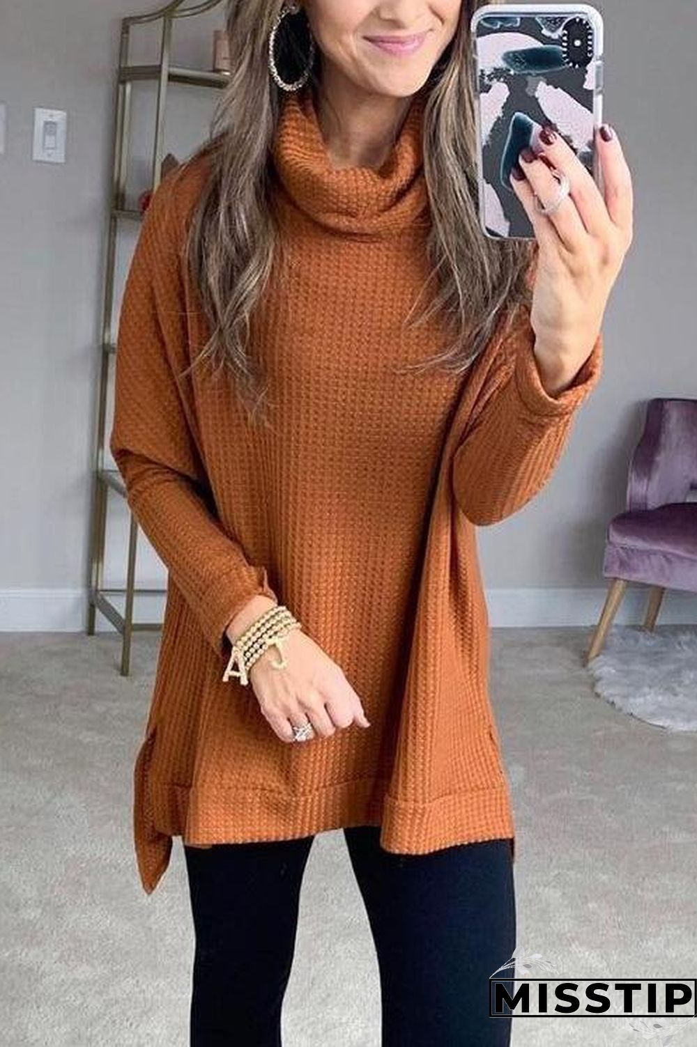 Cowl Neck Slit Sweater