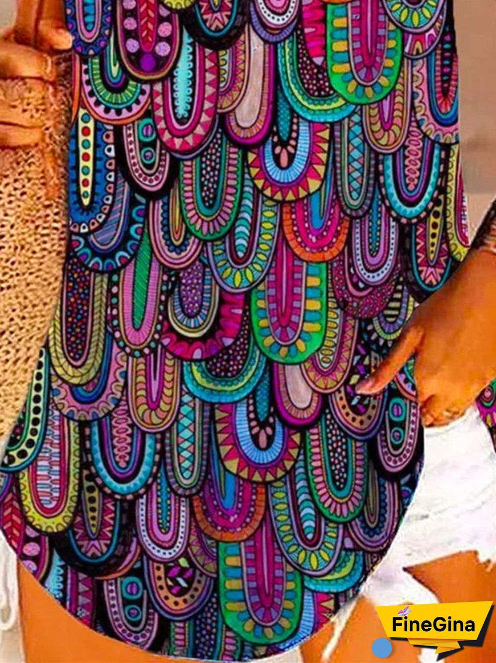 Women's Colorful Sleeveless V-Neck Graphic Printed Top