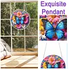 (18.5cm)DIY Acrylic Jigsaw Puzzle Window Hanging with Hanging Chain DIY Stained Glass Decoration Round Window Puzzle Decor for DIY Craft Project (Flower Butterfly)