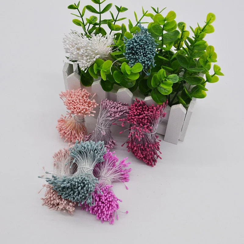 1 Bundle= 800Pcs Artificial Flower Double Heads Stamen Pearlized Craft Cards Cakes Decor Floral for Home Wedding Party Decor