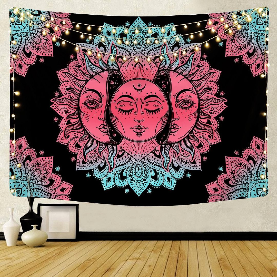 White Black Sun and Moon Tapestry Wall Hanging Witchcraft Psychedelic Tapestries Boho Hippie Wall Rugs Dorm Decor Beach Blanket