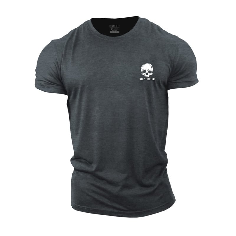 Cotton Keep Fighting Skull Gym T-shirts tacday