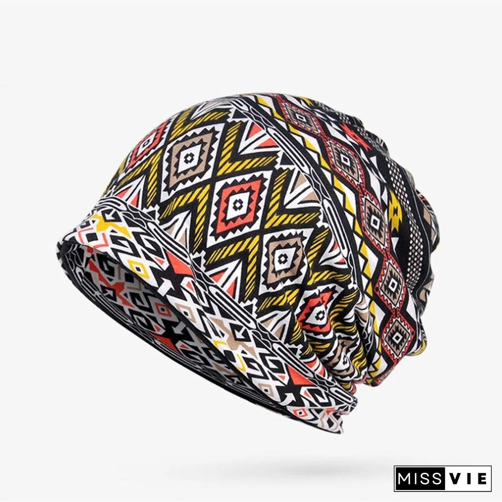 Women's Geometric Printed Dual Purpose Baotou Hat