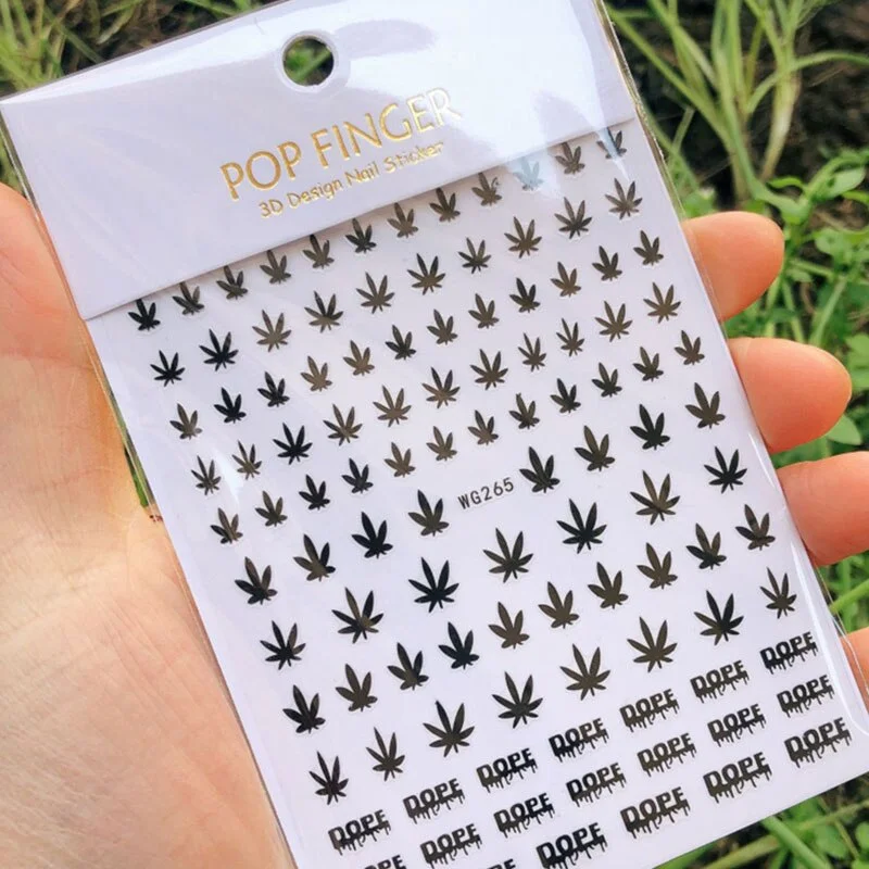 10 Color Luminous Fashion 3D Color Nail Art Stickers Manicure Leaf Weed Design Applique Decoration 8.0 * 10.3CM