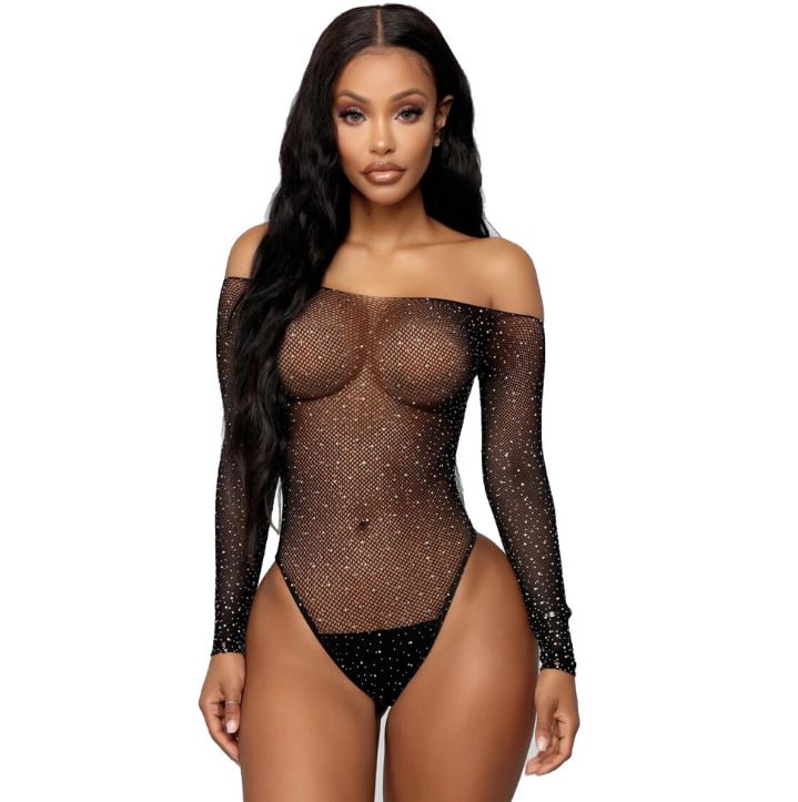 Women'S Hot Drill Sexy Open File Long Sleeve Erotic Underwear Mesh Clothes