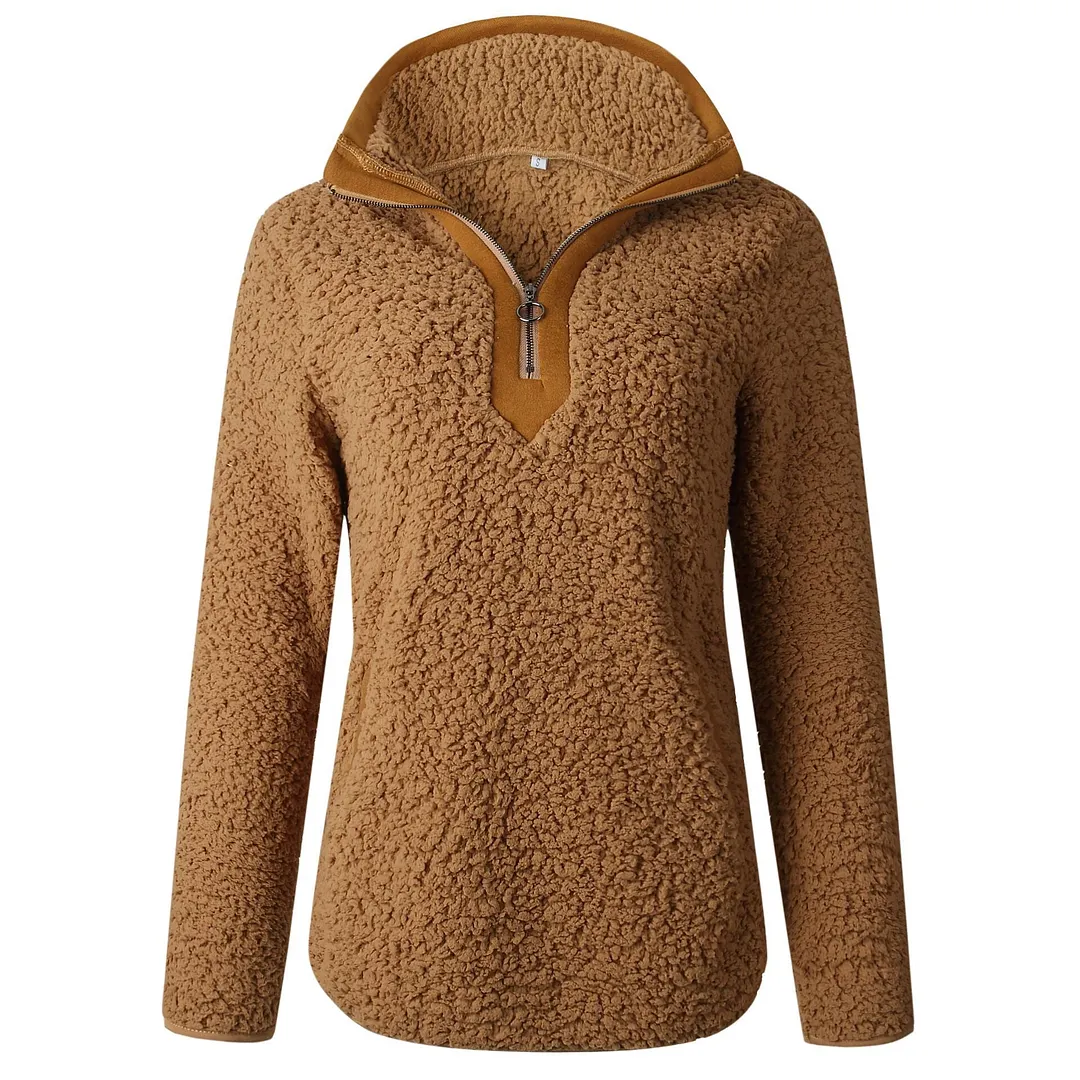 New year autumn and winter zipper pocket high neck long sleeve women's blouse jacket
