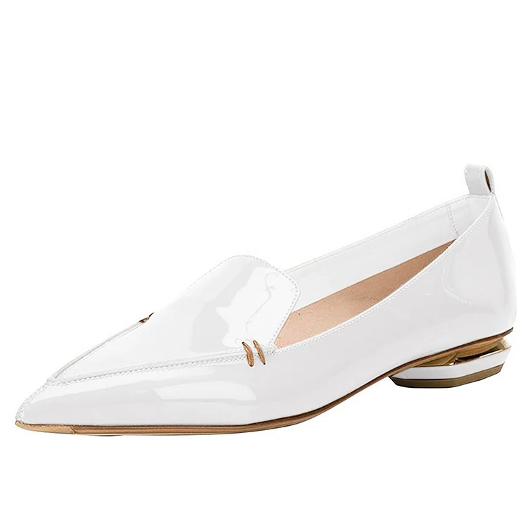 White Patent Leather Loafers for Women Trendy Pointy Toe Flats |FSJ Shoes