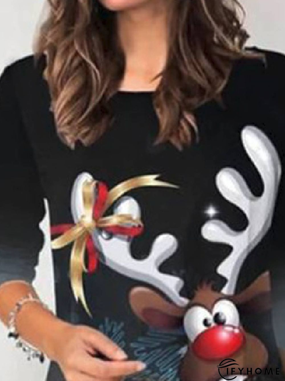 Christmas Casual Long Sleeve Crew Neck Printed Tunic Top | IFYHOME