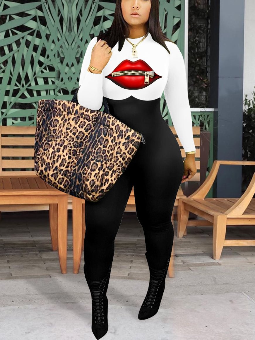 Fashion Lip Print Casual Rompers