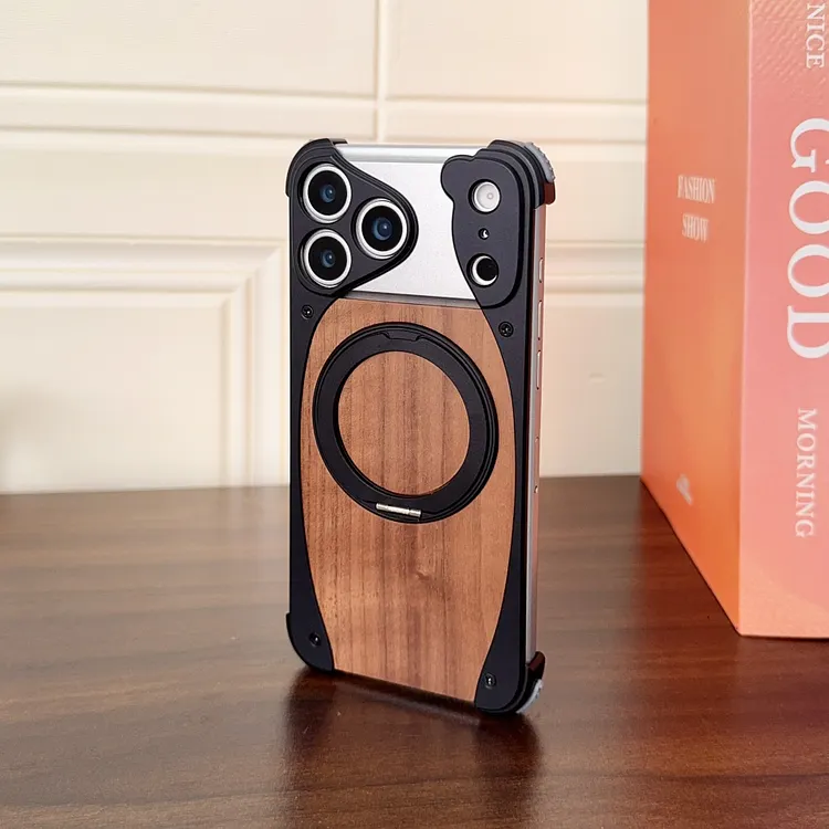 Premium Metal Walnut Wood Bumper Case, Fits iPhone 15/16/17 Pro Full Series