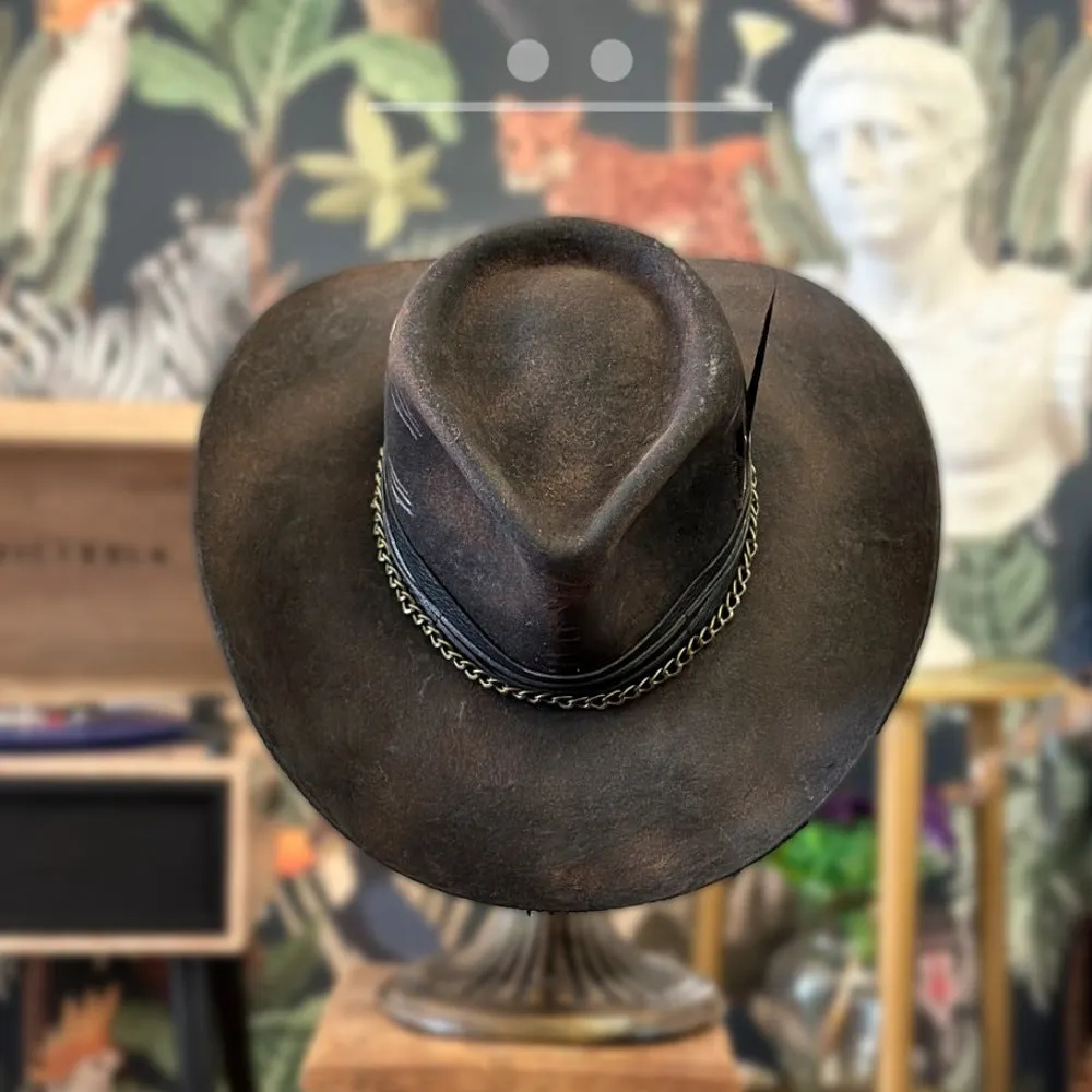Midnight Maverick Fedora with Leather Curved Brim Conical 