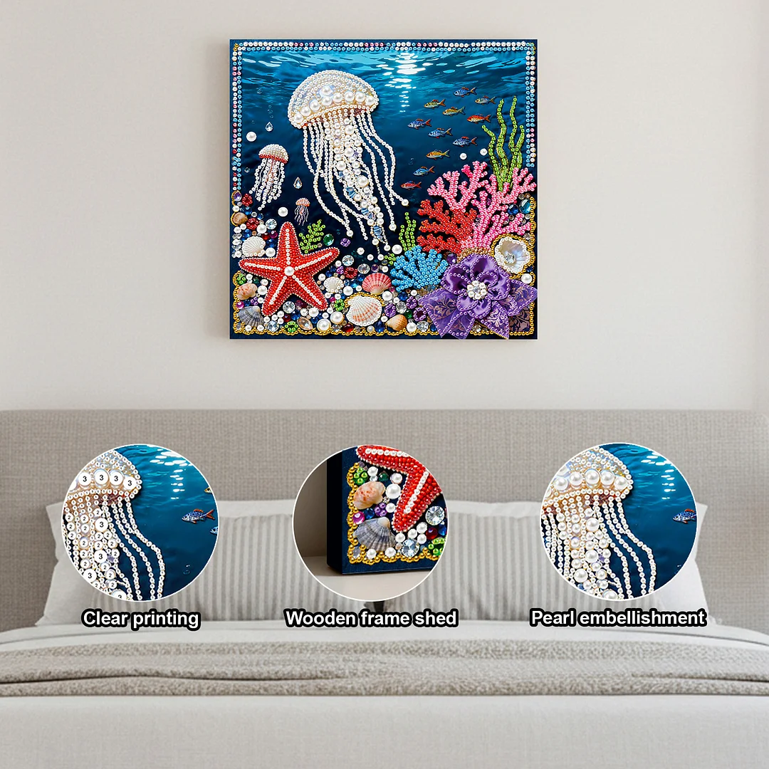 Jellyfish Art Diamond Painting Kit for Adults Home Decor 25x25cm With Frame