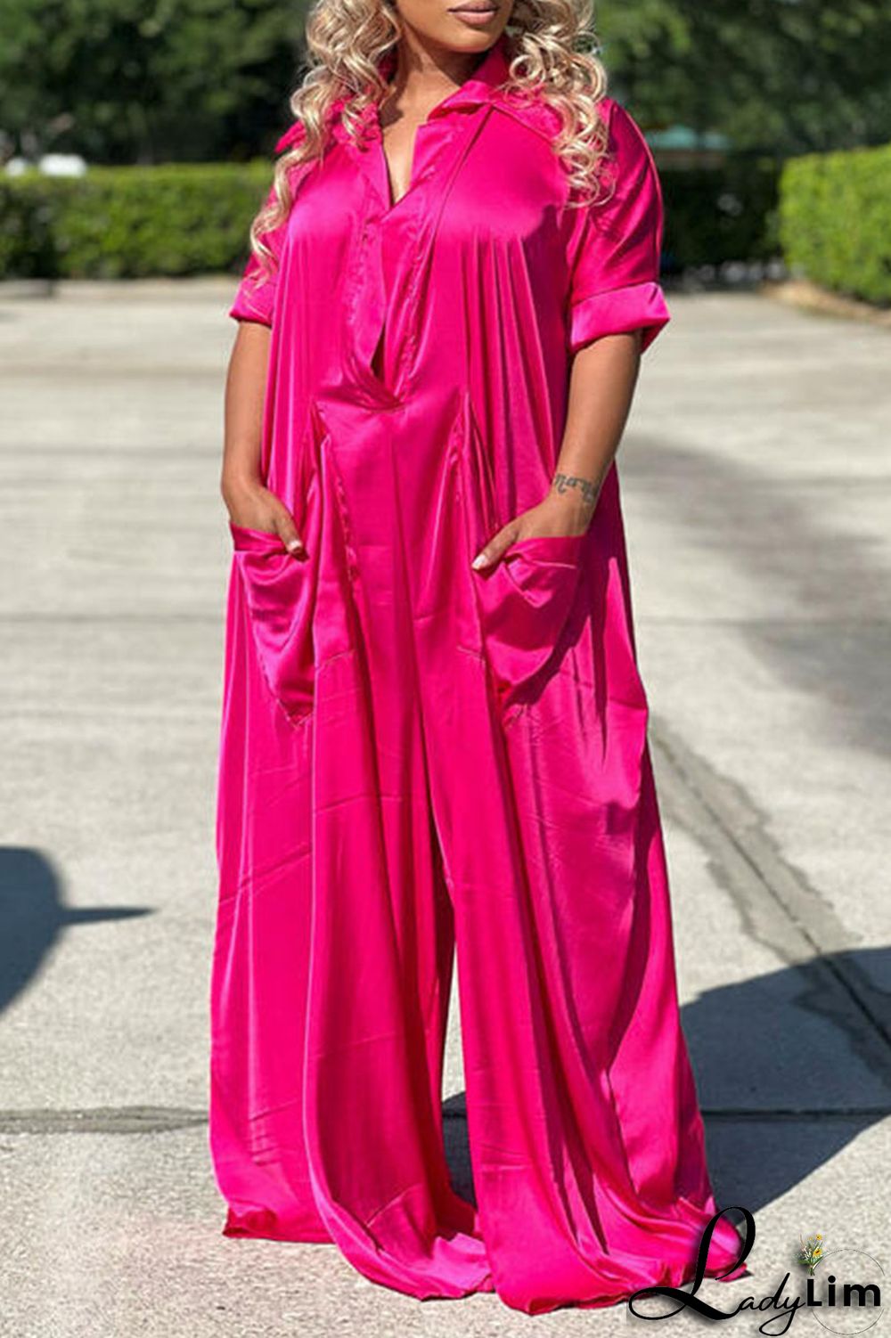 Black Casual Solid Patchwork Turndown Collar Loose Jumpsuits