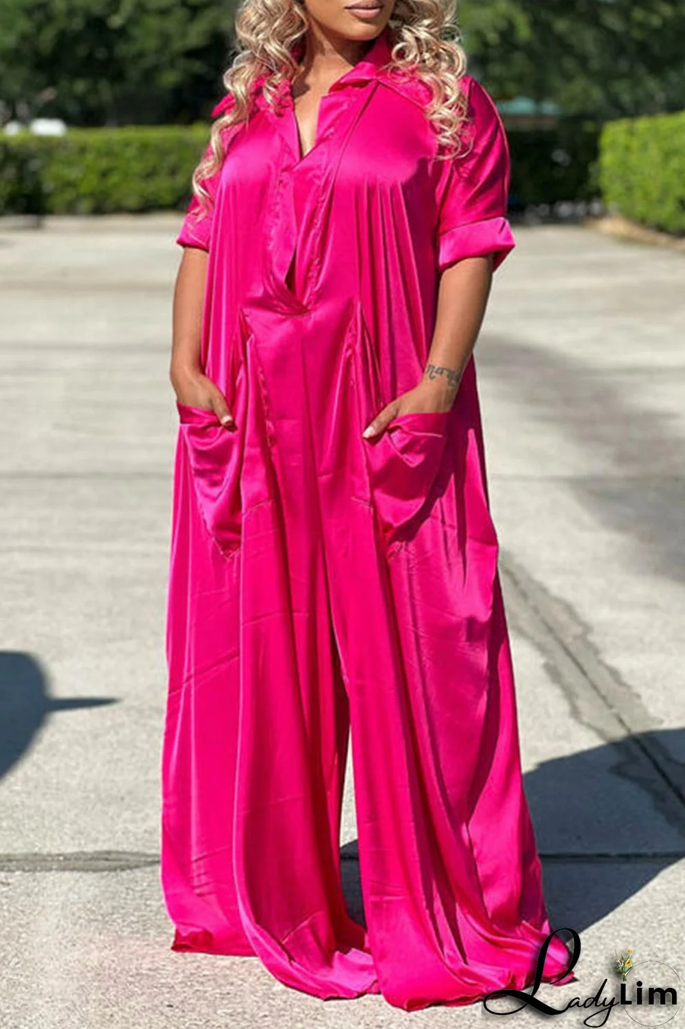 Black Casual Solid Patchwork Turndown Collar Loose Jumpsuits