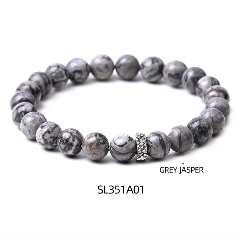 Minimalist Round Natural Stone Elastic String Titanium Steel Woven Chain Bracelets In Bulk