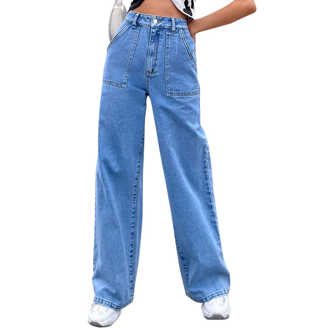 Women's Large Pocket High Waist Casual Denim Summer Jeans