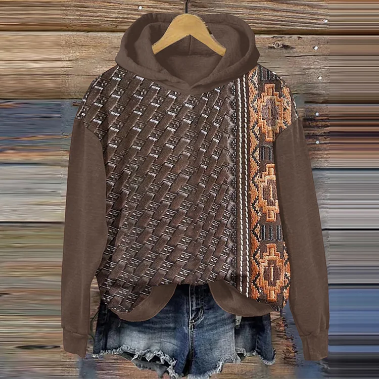 Utbros Retro Tribal Geometric Totem Pattern Casual Hoodie