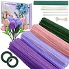 400 Pcs Pipe Cleaners Craft Kit with Floral Wires Tape Stamen and Ribbon Chenille Stems Flowers Craft Kit Suitable for Home Decor Handmade Gifts