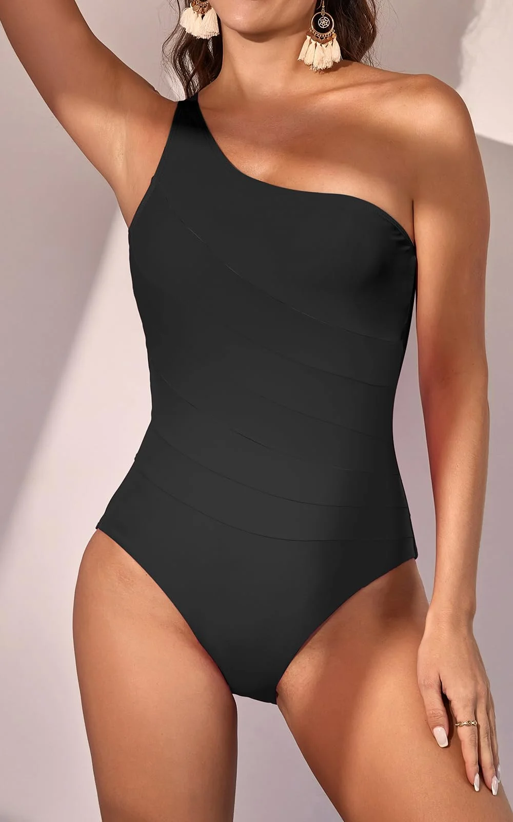 One Shoulder Tummy Control One Piece Swimsuit