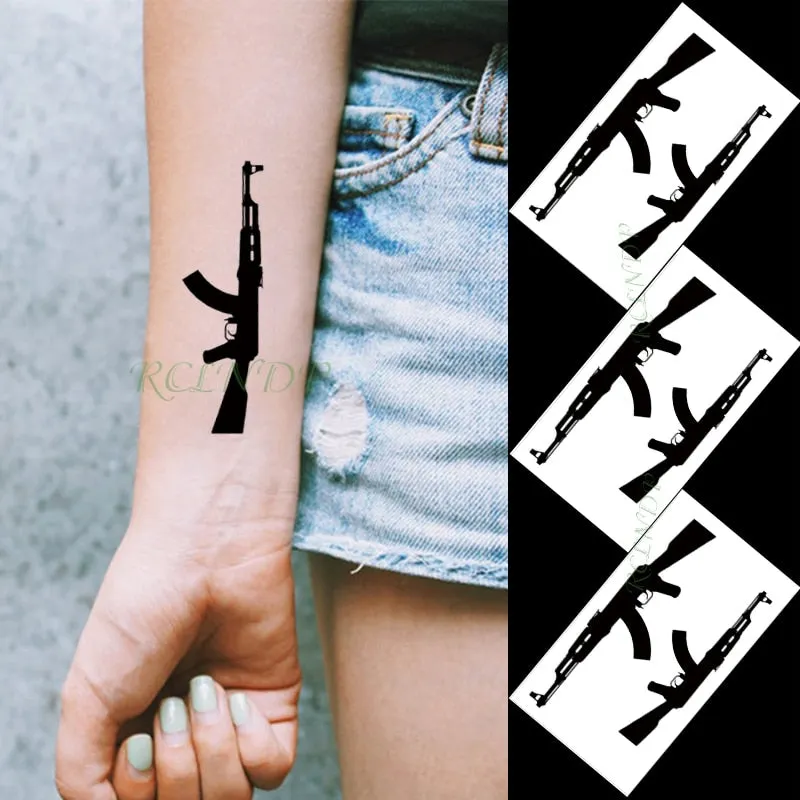 Waterproof Temporary Tattoo Sticker black machine gun tatto flash tatoo fake tattoos for men women