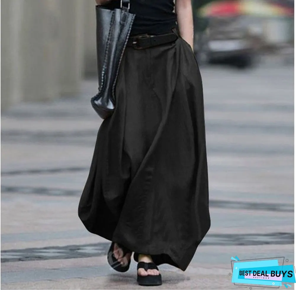 Spring and Autumn Solid Cotton Bust A-Word Long Skirt Linen