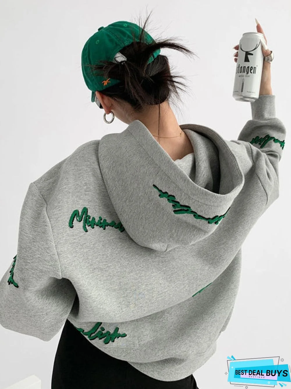 Fashionkova  Vintage Gray Oversize Hoodies Women Harajuku Hip Hop Embroidery Loose Sweatshirts Long Sleeve Casual Tops Grunge Korean
