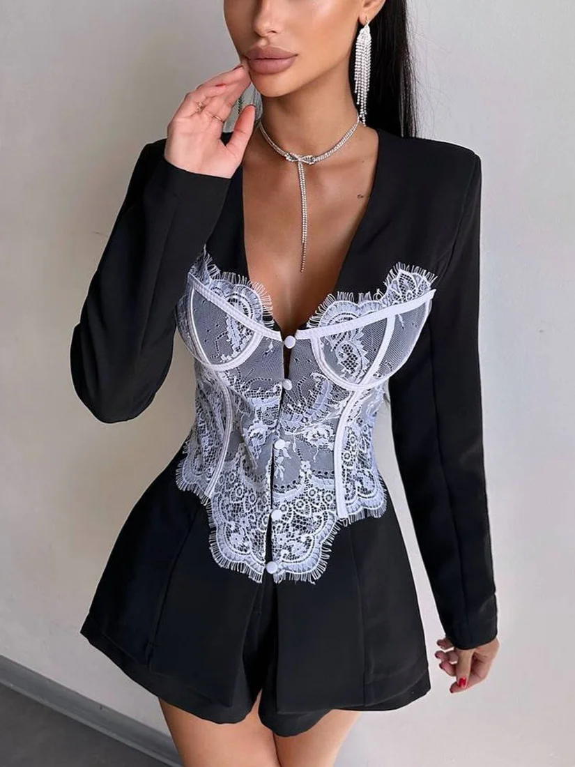 Athvotar Athvotar Lace Suit + Three-Point Shorts Set Party Dinner Light Luxury Temperament Commuting Fashion