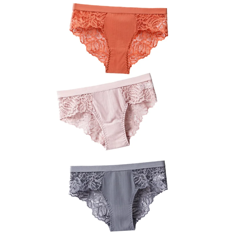 3pcs/lot Fashion Lace Panties Underwear Women Panties Sexy Briefs Seamless Lingerie Underpants Plus Size Girls Bikini Traceless