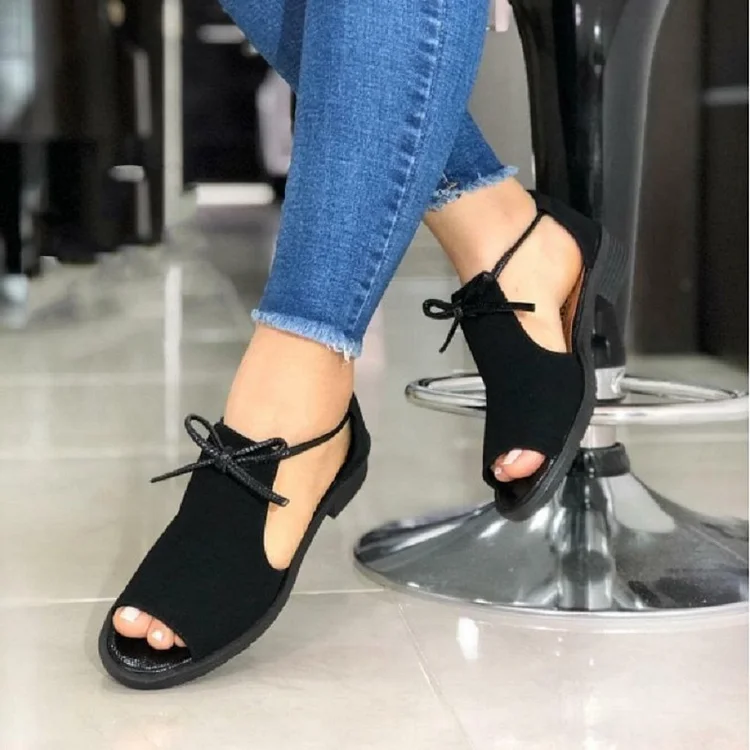 Summer Fish Mouth Front Lace Side Hollow Square Heel Large Women Sandals-Annaletters