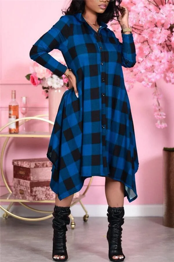 British Style Plaid Irregular Dress