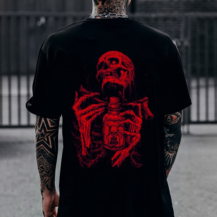 Skull Art Back Print Short Sleeve T-shirt