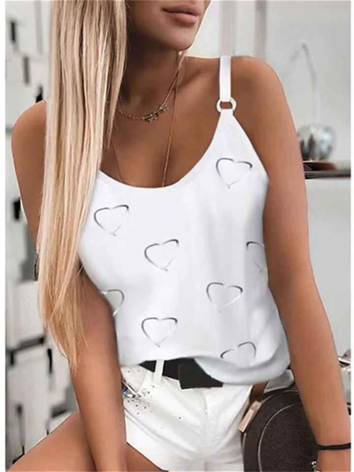 Summer New Women's Fashion Casual Round Neck Print High Elastic Loose Type  Camisole Fresh Sweet Small